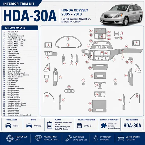 Honda Odyssey 2005-heute 3D Cockpit Dekor Interieurleisten Set Full Set / as shown in product diagram-teilig