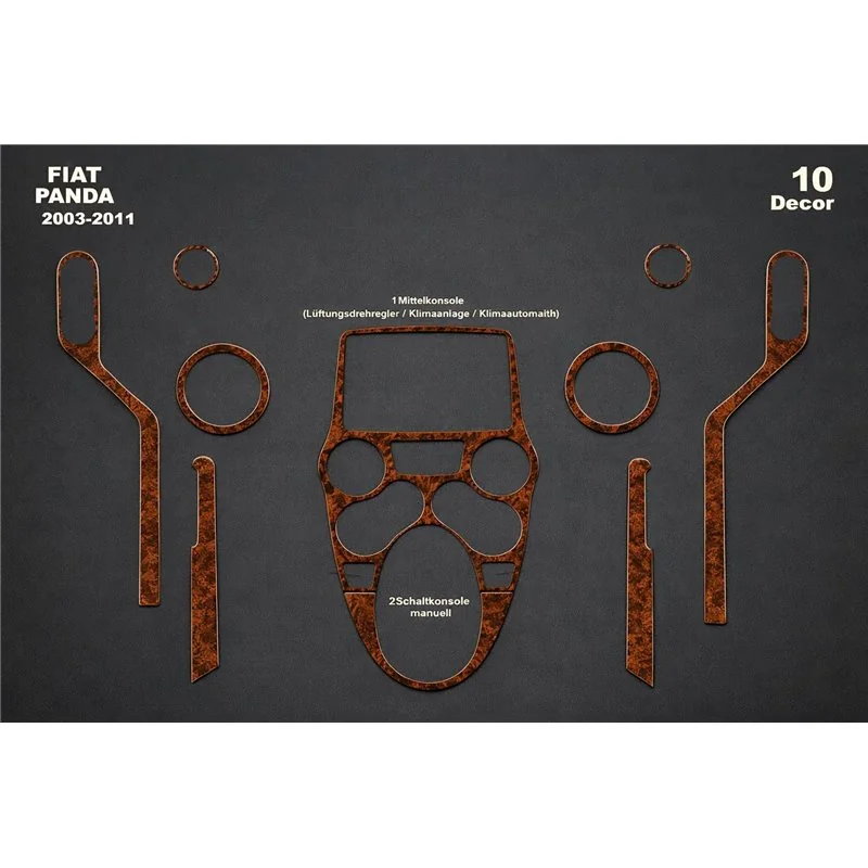 Fiat Panda 2003-2011 3D Armaturenbrett-Dekor-Set, 10 Teile