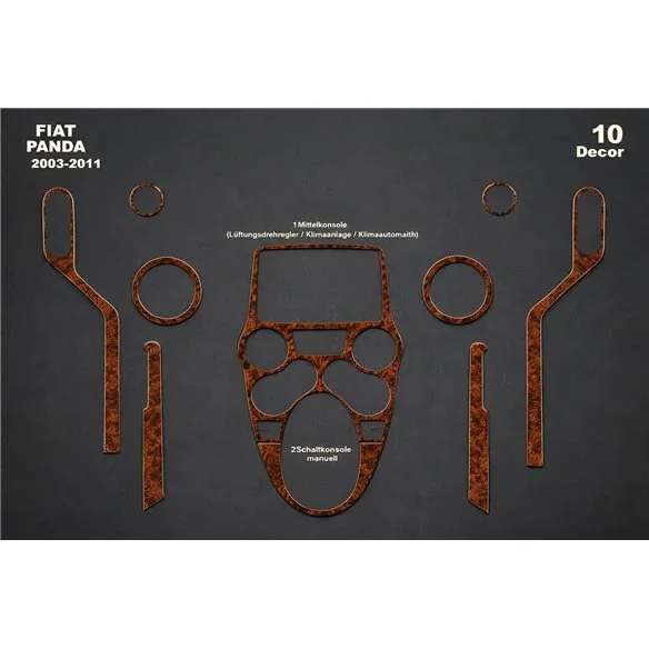 Fiat Panda 2003-2011 3D Armaturenbrett-Dekor-Set, 10 Teile