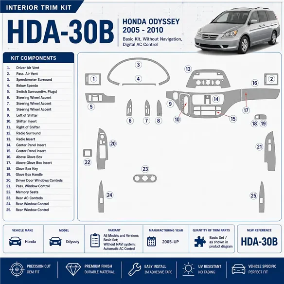 Honda Odyssey 2005-heute 3D Cockpit Dekor Interieurleisten Set Basic Set / as shown in product diagram-teilig