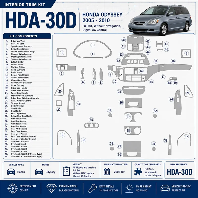Honda Odyssey 2005-heute 3D Cockpit Dekor Interieurleisten Set Full Set / as shown in product diagram-teilig
