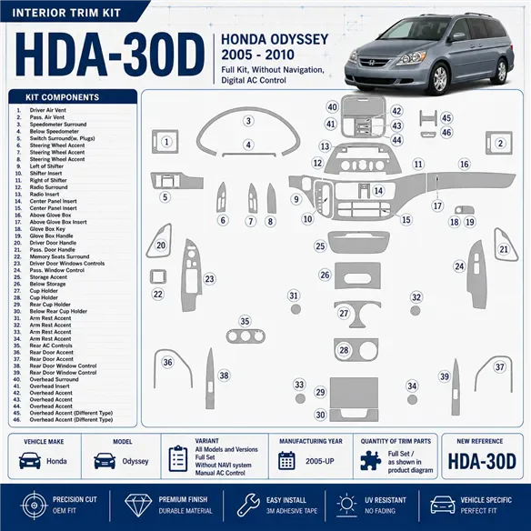 Honda Odyssey 2005-heute 3D Cockpit Dekor Interieurleisten Set Full Set / as shown in product diagram-teilig