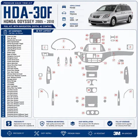 Honda Odyssey 2005-heute 3D Cockpit Dekor Interieurleisten Set Full Set / as shown in product diagram-teilig