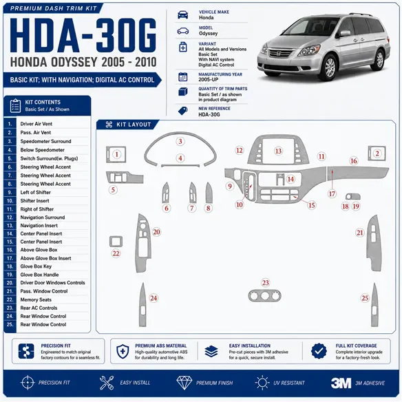 Honda Odyssey 2005-heute 3D Cockpit Dekor Interieurleisten Set Basic Set / as shown in product diagram-teilig