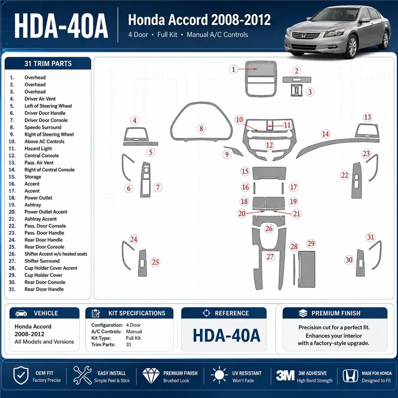 Honda Accord 2008-2012 3D Cockpit Dekor Interieurleisten Set Full Set / as shown in product diagram-teilig