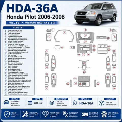 Honda Pilot 2006-2008 3D Cockpit Dekor Interieurleisten Set Full Set / as shown in product diagram-teilig