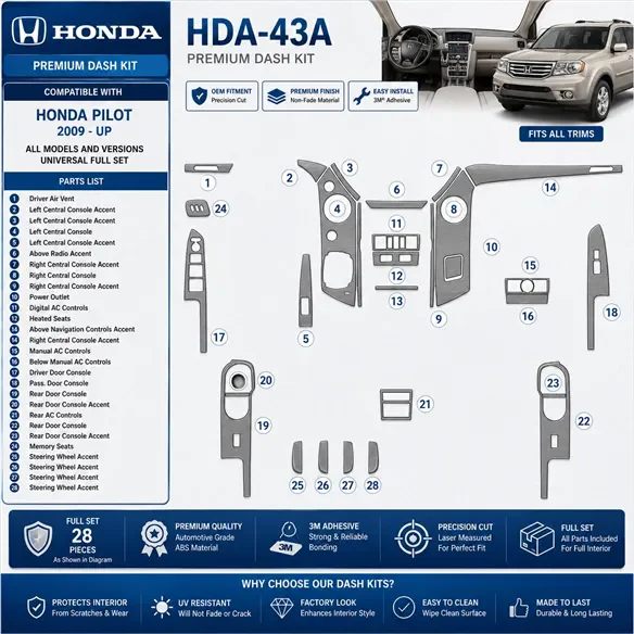 Honda Pilot 2009-heute 3D Cockpit Dekor Interieurleisten Set Full Set / as shown in product diagram-teilig