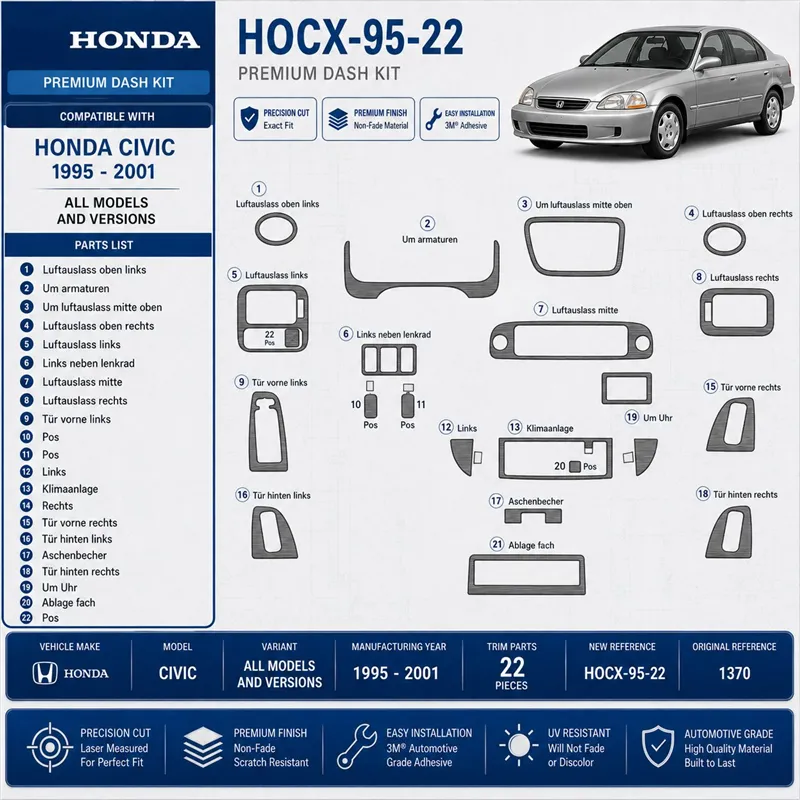Honda Civic 1995-2001 3D Cockpit Dekor Interieurleisten Set 22-teilig