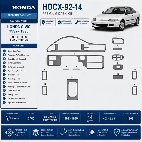 Honda Civic 1992-1995 3D Cockpit Dekor Interieurleisten Set 14-teilig
