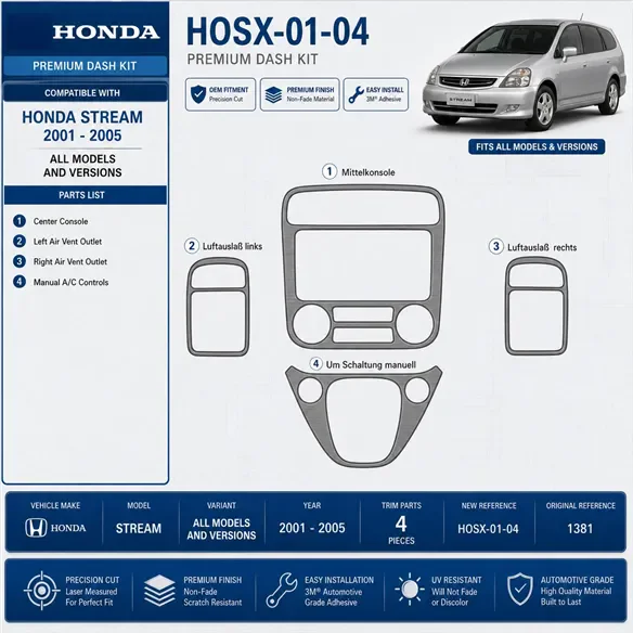 Honda Stream 2001-2005 3D Cockpit Dekor Interieurleisten Set 4-teilig