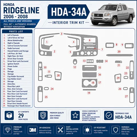 Honda Ridgeline 2006-2008 3D Cockpit Dekor Interieurleisten Set Full Set / as shown in product diagram-teilig