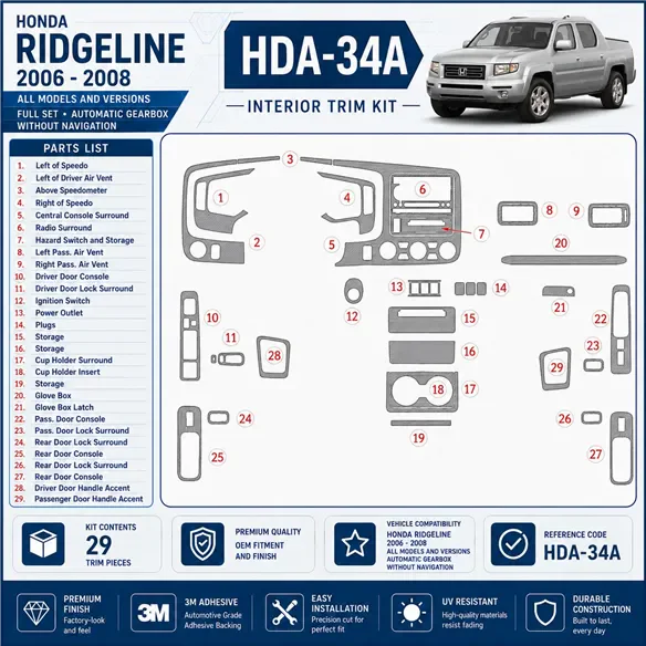 Honda Ridgeline 2006-2008 3D Cockpit Dekor Interieurleisten Set Full Set / as shown in product diagram-teilig