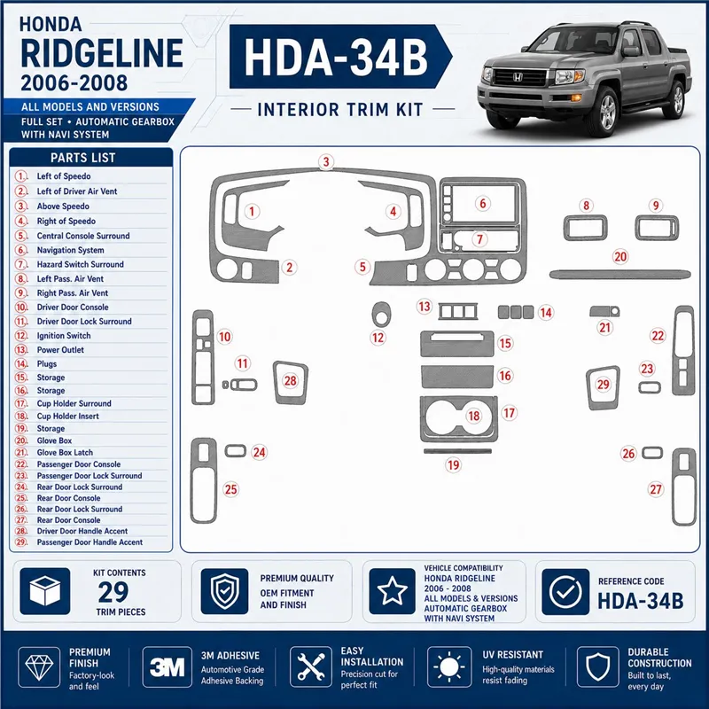 Honda Ridgeline 2006-2008 3D Cockpit Dekor Interieurleisten Set Full Set / as shown in product diagram-teilig