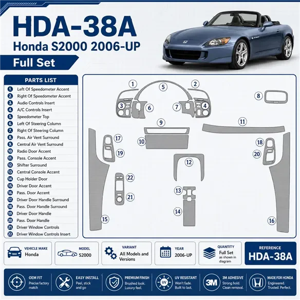 Honda S2000 2006-heute 3D Cockpit Dekor Interieurleisten Set Full Set / as shown in product diagram-teilig