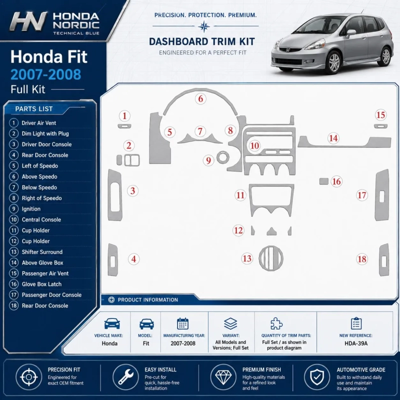 Honda Fit 2007-2008 3D Cockpit Dekor Interieurleisten Set Full Set / as shown in product diagram-teilig