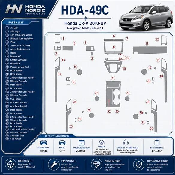 Honda CR-V 2010-heute 3D Cockpit Dekor Interieurleisten Set Basic Set / as shown in product diagram-teilig