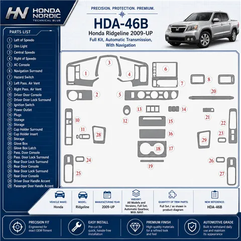 Honda Ridgeline 2009-heute 3D Cockpit Dekor Interieurleisten Set Full Set / as shown in product diagram-teilig