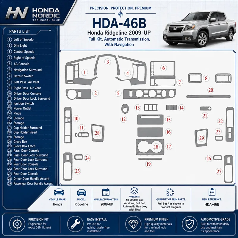 Honda Ridgeline 2009-heute 3D Cockpit Dekor Interieurleisten Set Full Set / as shown in product diagram-teilig
