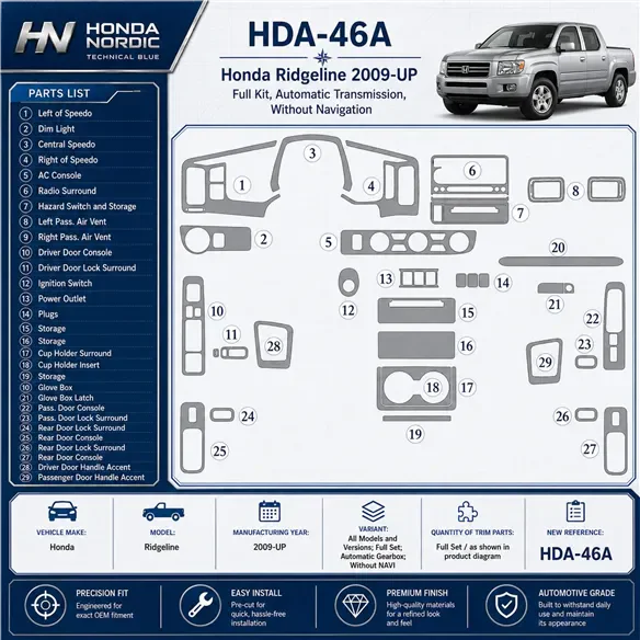 Honda Ridgeline 2009-heute 3D Cockpit Dekor Interieurleisten Set Full Set / as shown in product diagram-teilig