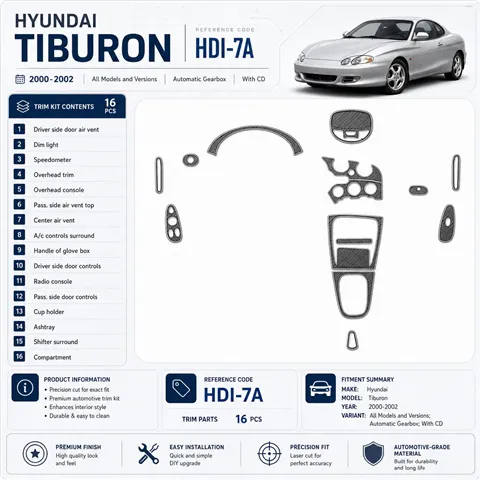 Hyundai Tiburon 2000-2002 3D Cockpit Dekor Interieurleisten Set 16-teilig