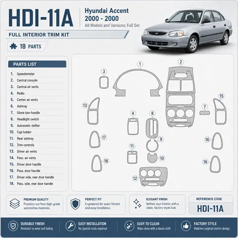 Hyundai Accent 2000-2000 3D Cockpit Dekor Interieurleisten Set 18-teilig