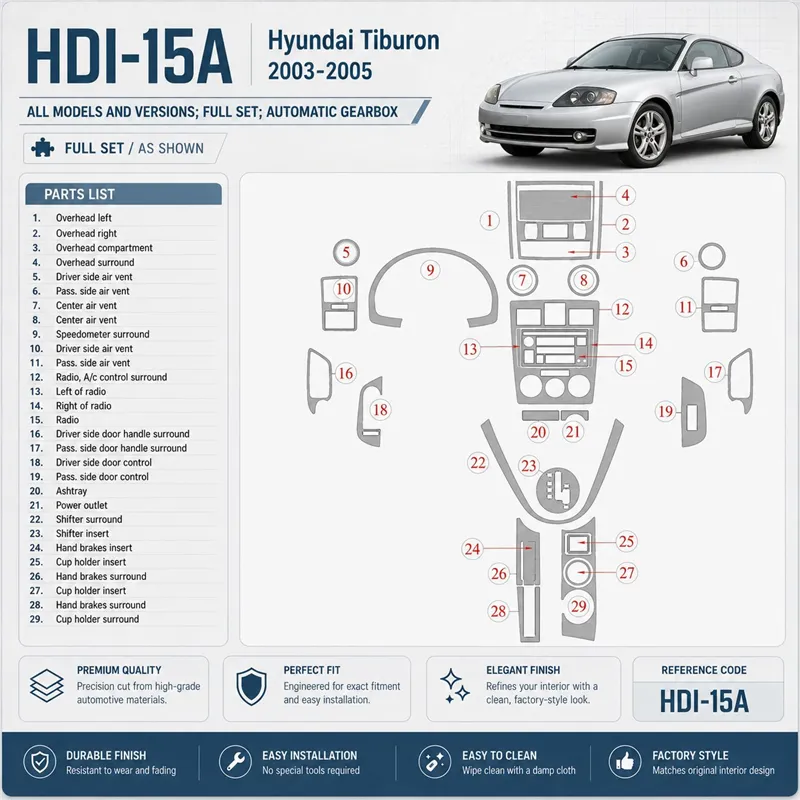 Hyundai Tiburon 2003-2005 3D Cockpit Dekor Interieurleisten Set Full Set / as shown in product diagram-teilig