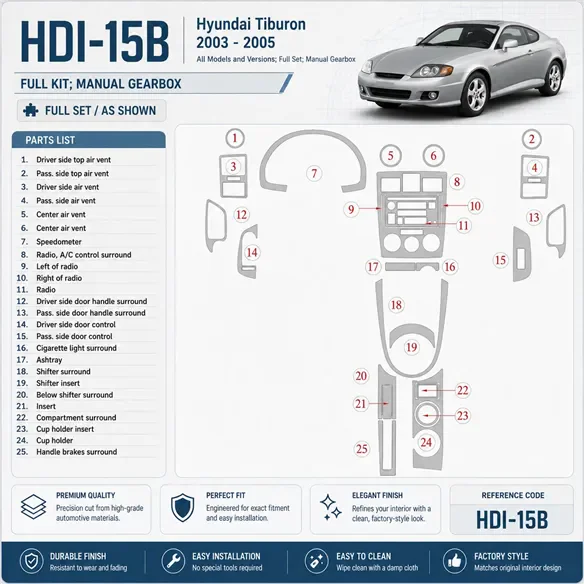 Hyundai Tiburon 2003-2005 3D Cockpit Dekor Interieurleisten Set Full Set / as shown in product diagram-teilig