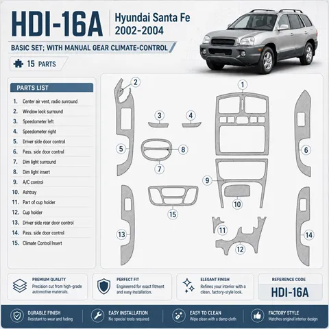 Hyundai Santa Fe 2002-2004 3D Cockpit Dekor Interieurleisten Set 15-teilig