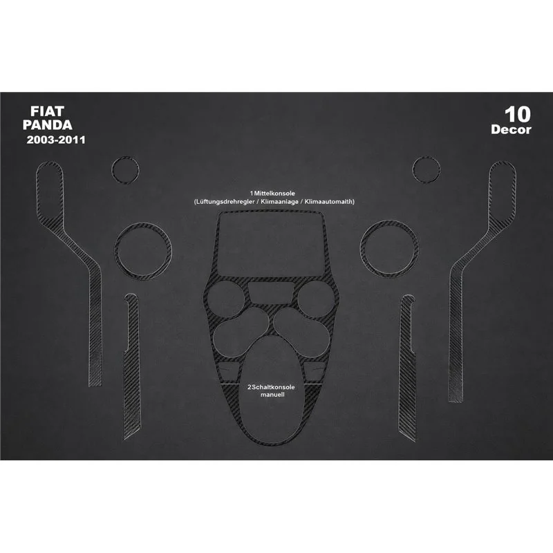 Fiat Panda 2003-2011 3D Armaturenbrett-Dekor-Set, 10 Teile