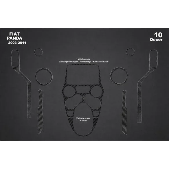 Fiat Panda 2003-2011 3D Armaturenbrett-Dekor-Set, 10 Teile
