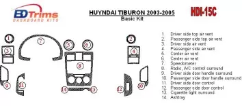 Hyundai Tiburon 2003-2005 Grundset, 16 Parts set BD innenausstattung armaturendekor cockpit dekor - 1- Cockpit Dekor Innenraum