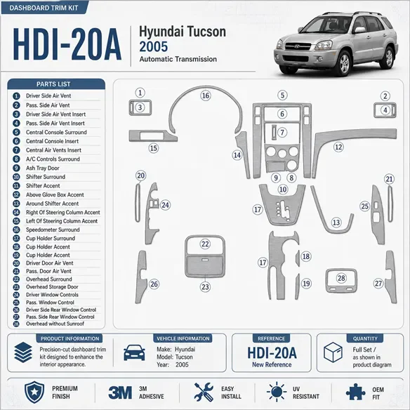 Hyundai Tucson 2005-2005 3D Cockpit Dekor Interieurleisten Set Full Set / as shown in product diagram-teilig