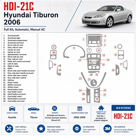 Hyundai Tiburon 2006-2006 3D Cockpit Dekor Interieurleisten Set Full Set / as shown in product diagram-teilig