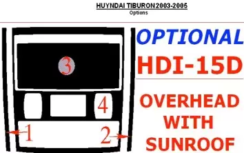 Hyundai Tiburon 2003-2005 Overhead With sunroof, 4 Parts set BD innenausstattung armaturendekor cockpit dekor