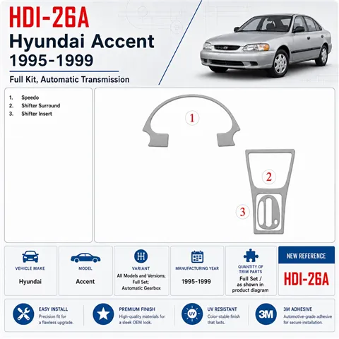 Hyundai Accent 1995-1999 3D Cockpit Dekor Interieurleisten Set Full Set / as shown in product diagram-teilig