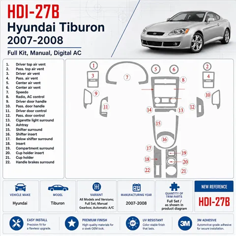 Hyundai Tiburon 2007-2008 3D Cockpit Dekor Interieurleisten Set Full Set / as shown in product diagram-teilig