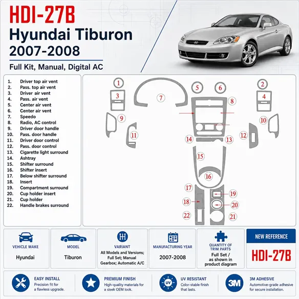 Hyundai Tiburon 2007-2008 3D Cockpit Dekor Interieurleisten Set Full Set / as shown in product diagram-teilig