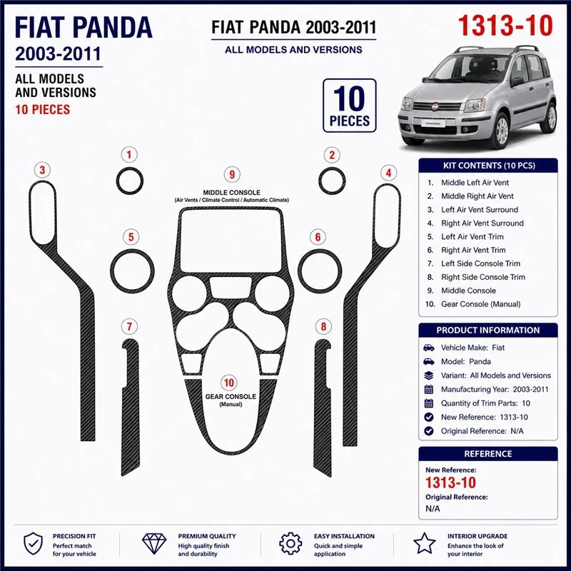 Fiat Panda 2003-2011 3D Armaturenbrett-Dekor-Set, 10 Teile