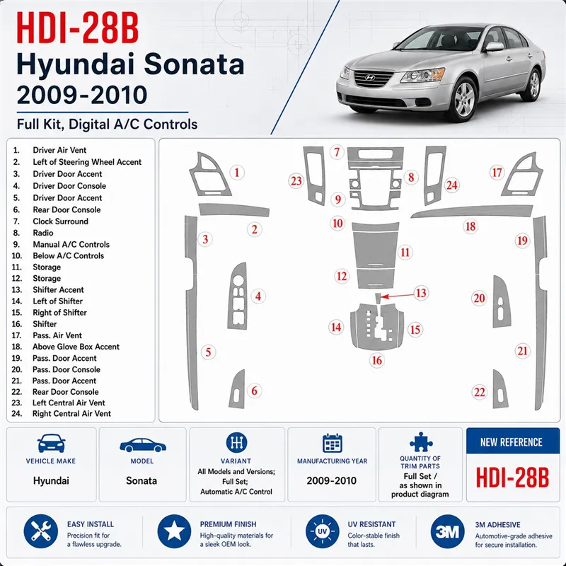 Hyundai Sonata 2009-2010 3D Cockpit Dekor Interieurleisten Set Full Set / as shown in product diagram-teilig