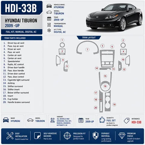 Hyundai Tiburon 2009-heute 3D Cockpit Dekor Interieurleisten Set Full Set / as shown in product diagram-teilig