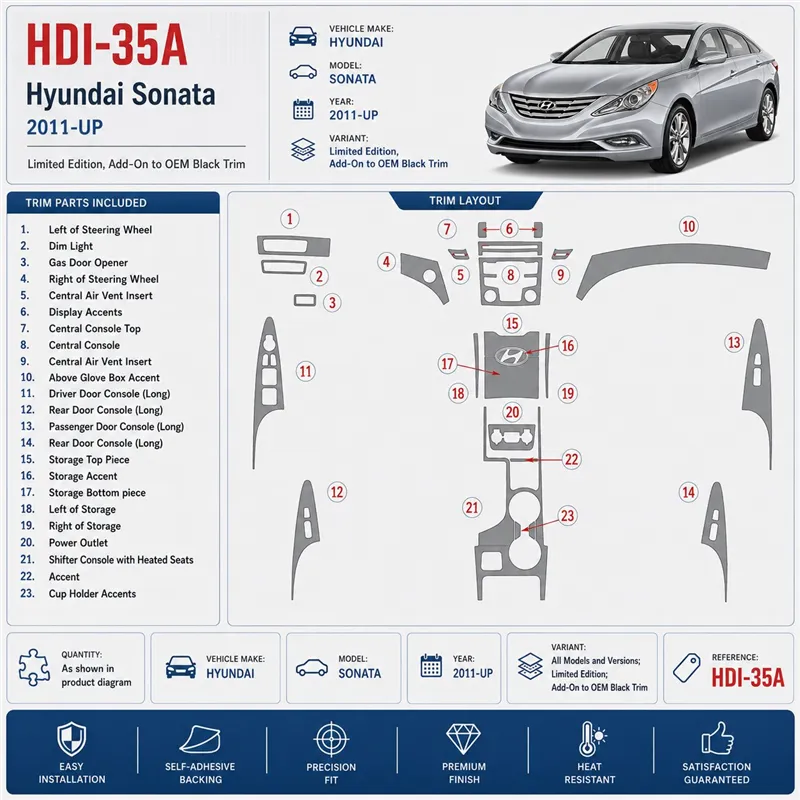 Hyundai Sonata 2011-heute 3D Cockpit Dekor Interieurleisten Set As shown in product diagram-teilig