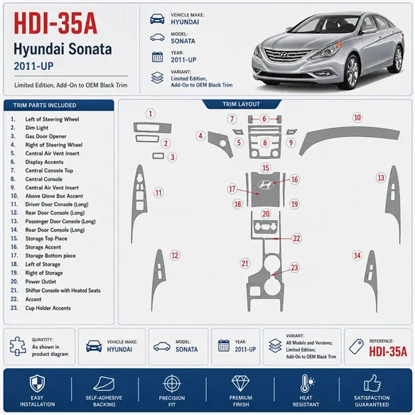 Hyundai Sonata 2011-heute 3D Cockpit Dekor Interieurleisten Set As shown in product diagram-teilig