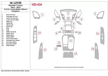 Hyundai Tucson 2014-2015 Voll Satz, Without NAVI, GLS Model BD innenausstattung armaturendekor cockpit dekor - 1- Cockpit Dekor 