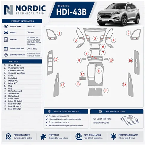 Hyundai Tucson 2014-2015 3D Cockpit Dekor Interieurleisten Set Full Set / as shown in product diagram-teilig