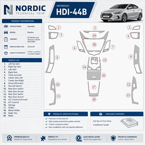 Hyundai Elantra 2014-heute 3D Cockpit Dekor Interieurleisten Set Full Set / as shown in product diagram-teilig