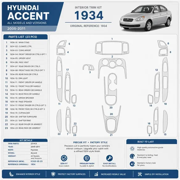 Hyundai Accent 2005-2011 3D Cockpit Dekor Interieurleisten Set 23-teilig