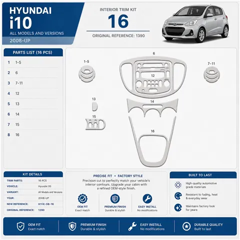 Hyundai I 10 2008-heute 3D Cockpit Dekor Interieurleisten Set 16-teilig