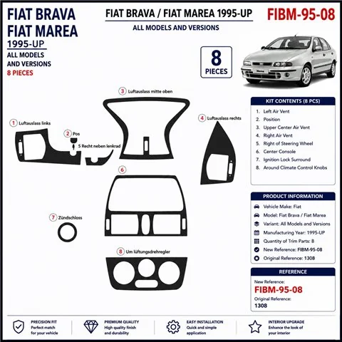 Fiat Brava-Marea 1995+ 3D Armaturenbrett-Dekor-Set, 8 Teile 2