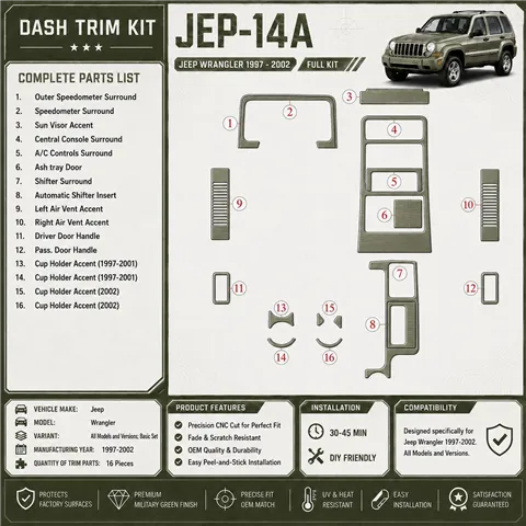 Jeep Cherokee 1997-2001 3D Cockpit Dekor Interieurleisten Set Full Set / as shown in product diagram-teilig