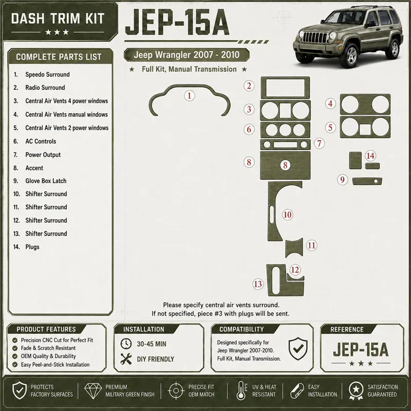 Jeep Wrangler 2007-2010 3D Cockpit Dekor Interieurleisten Set Full Set / as shown in product diagram-teilig